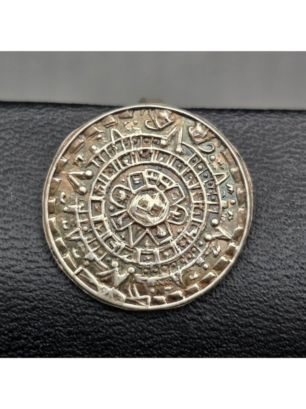 Vintage Taxco Far Fan Sterling Silver Aztec Sun Stone Earrings .75" Screw Back - Picture 4 of 10